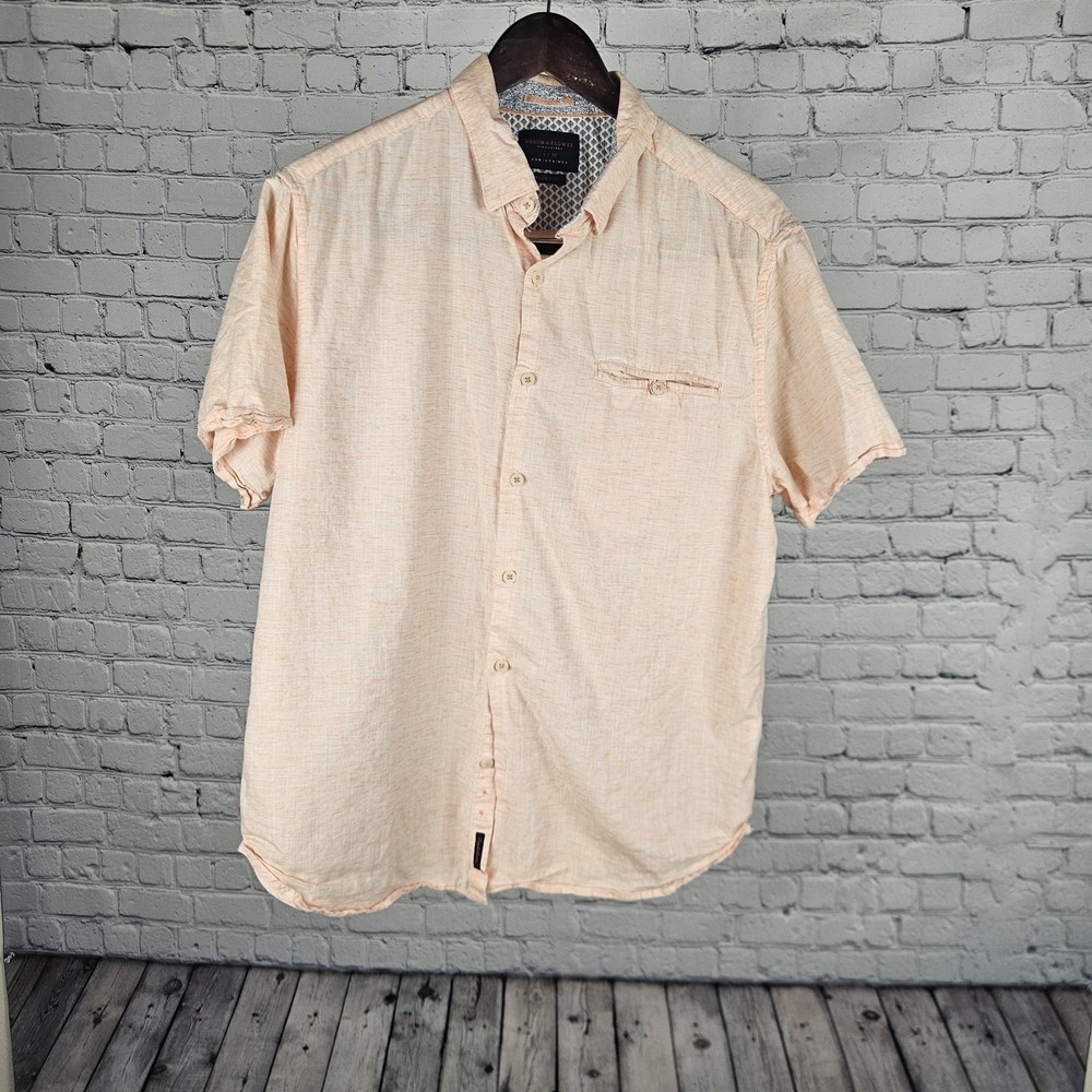 Denim & Flower Ricky Singh Mens L Peach Short Sleeve Button Up Shirt Slim Fit...